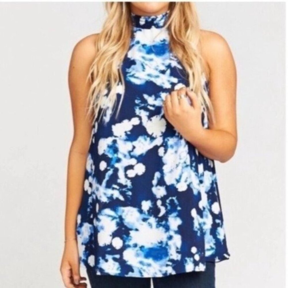 Show Me Your Mumu Shibori Tie Dye Halter Tunic in Blue